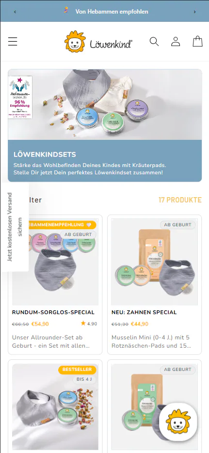 Löwenkind Shopify Store – Mobile